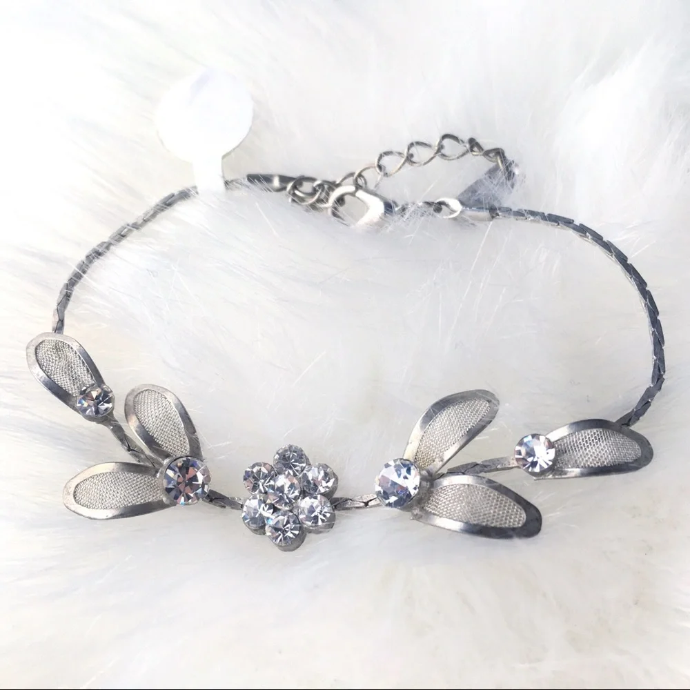 FLORAL Silver Pave Rhinestone Fashion Bracelet